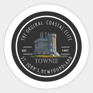 TOWNIE T-Shirt, The Original Coastal Elite ST JOHNS NEWFOUNDLAND Sticker